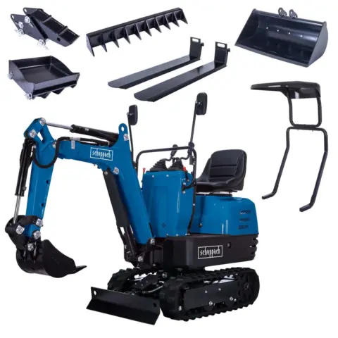 Scheppach EXC815 XXL Benzin-Minibagger im Zubehör-Set